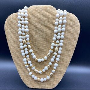 Vintage White & Gold Beads JAPAN Multistrand Necklace